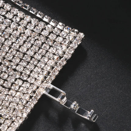 Oversized Multilayer Crystal Rhinestone Wide Cuff Bracelet Drag Queen Stage Jewelry