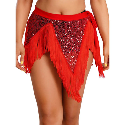 Glitter Sequin Fishnet Mesh Hip Scarf & Tassel Waist Wrap Belly Dance Skirt