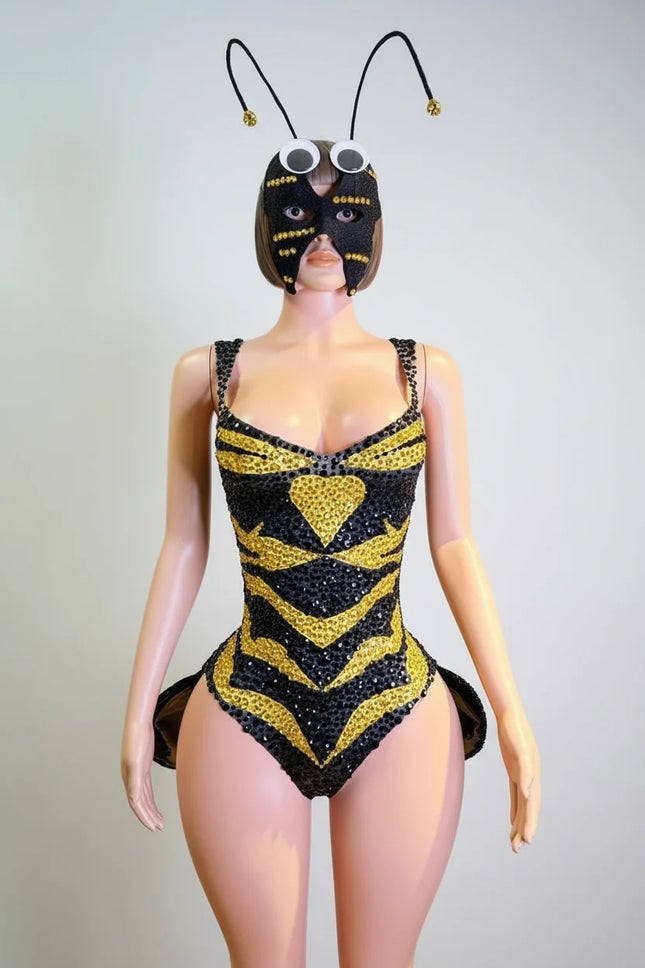 Prismatic Crystal Cutout High-Cut Bodysuit Sparkly Geometric Rhinestone Stage Costume