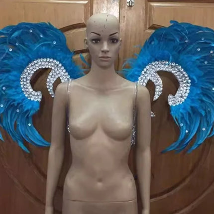 Showgirl Feather Wing Backpiece with Rhinestone Scroll Frames