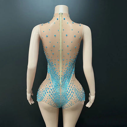 Geometric Rhinestone Sleeveless Stage Bodysuit