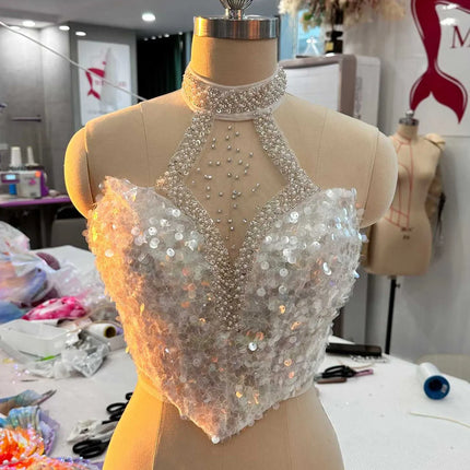 Mermaid Corset, Strapless Sequin Corset, Camisole Top, Rhinestone Hanging Neck, Aquarium Photography, Corset Clothing