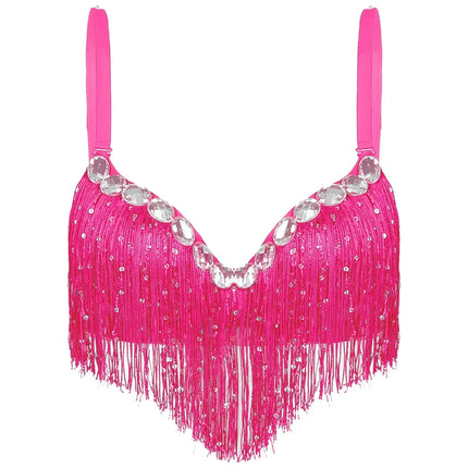 The Stardust Oasis Sirena – Sequined Tassel & Rhinestone Push-Up Belly Dance Bra Top