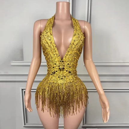The Stardust Gradient Siren Dress – Luxury Rhinestone Tassel Latin Dance Costume