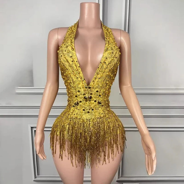 The Stardust Gradient Siren Dress – Luxury Rhinestone Tassel Latin Dance Costume