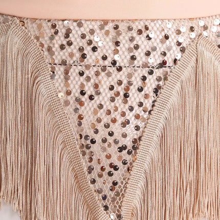 Glitter Sequin Fishnet Mesh Hip Scarf & Tassel Waist Wrap Belly Dance Skirt