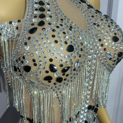Luxury Rhinestone Sheer Mesh Bodysuit Drag Queen Stage Costume Leotard