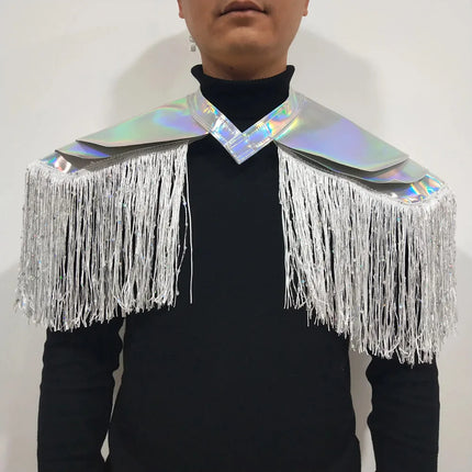 Metallic Laser Fringe Shoulder Armor & Tassel Vest Stage Costume