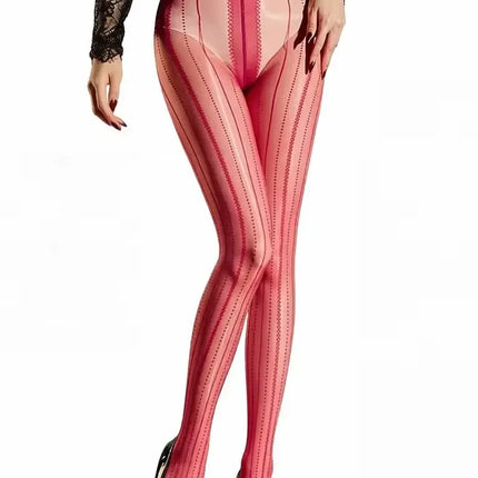 Striped Oil Glossy Sheer High-Waist Shaping Pantyhose Shiny Dance Tights
