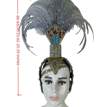 The Stardust Dionysia – Silver & Charcoal Feather Carnival & Masque Ball Headdress