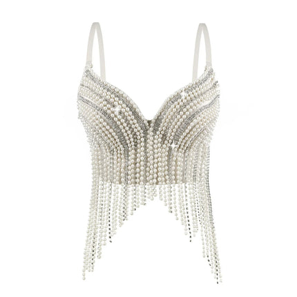 Rhinestone & Bead Tassel Push-Up Underwire Bustier Crop Top