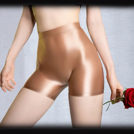 Seamless Oil Glossy High-Stretch Boyshorts Satin Sheer Safety Shorts