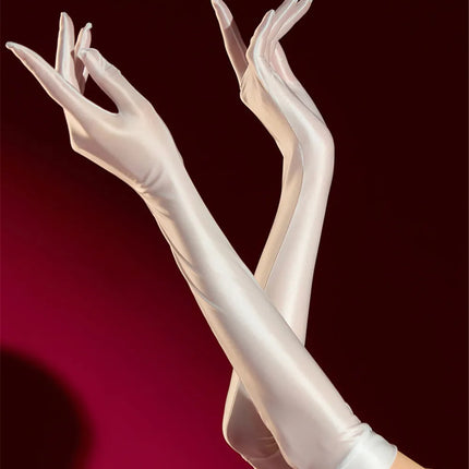 Oil Glossy Satin Smooth Five-Finger Long Elbow Gloves High-Stretch Luxury Evening Gloves