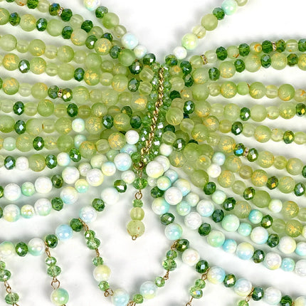 The Stardust Emerald Goddess – Handmade Green Rhinestone & Beaded Tassel Body Chain Halter Top