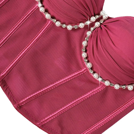 Pearl & Rhinestone Embroidered Bustier Corset Crop Top High Street Bralette
