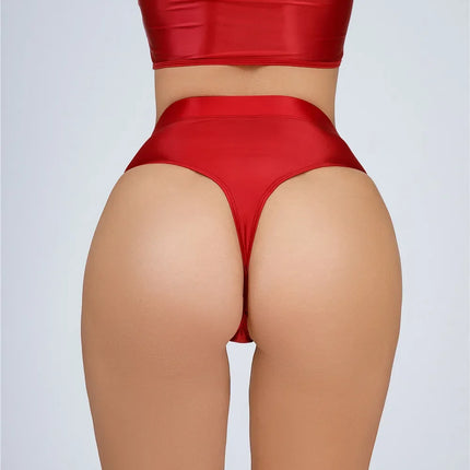 High-Waist Oil Glossy Sheer G-String Thong Satin Smooth Seamless Briefs