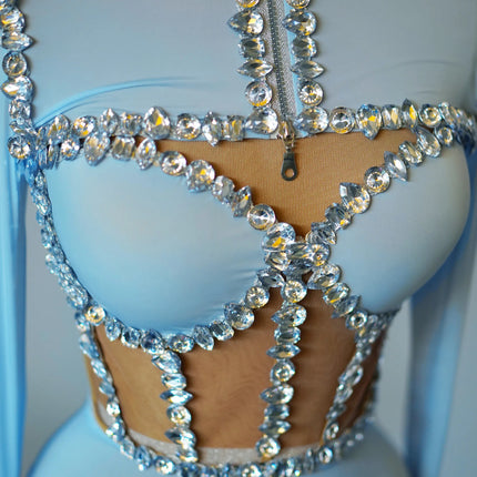 Crystal Tube Top, High-Waist Shorts & Bolero Jacket 3-Piece Performance Costume Set