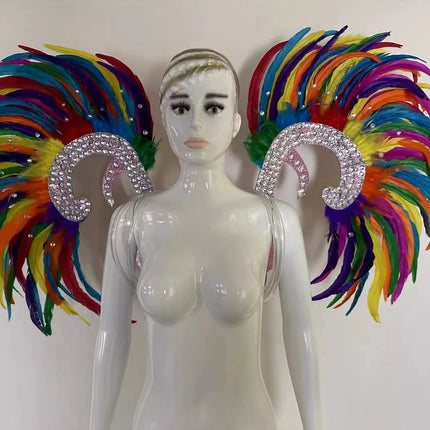Showgirl Feather Wing Backpiece with Rhinestone Scroll Frames