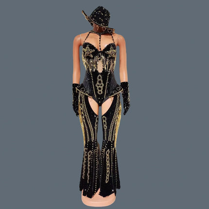 The Stardust Showstopper 4-Piece Rhinestone Ensemble – Luxury Stage Bodysuit & Jumpsuit Set