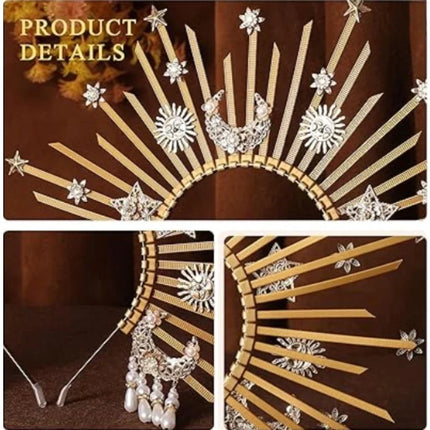 Sunburst Spike Sun Crown-Moon Star Greek Goddess Gold Halo Headband
