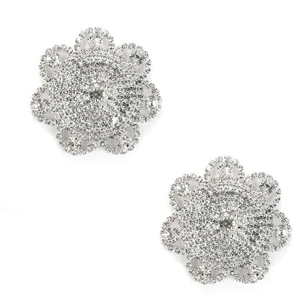 Sparkly Rhinestone Flower Reusable Nipple Pasties Self-Adhesive Silicone Covers