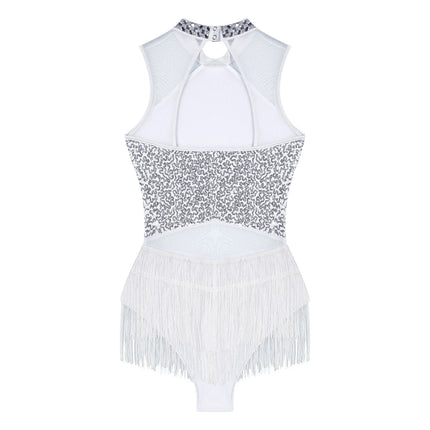 Sparkly Sequin & Fringe Dance Dress with Gloves Latin Stage Performance Costume