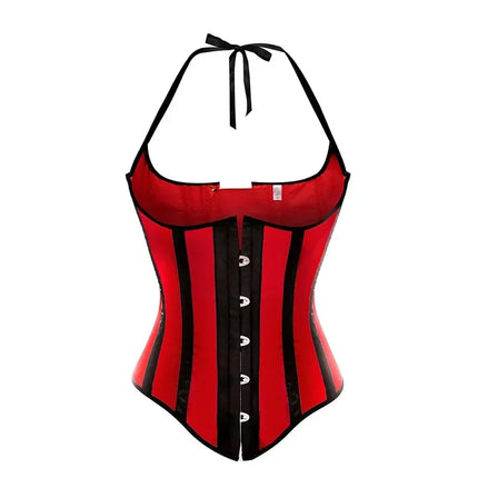 Gothic Striped Satin Halter Underbust Corset Vest 12 Spiral Steel Bones Bustier