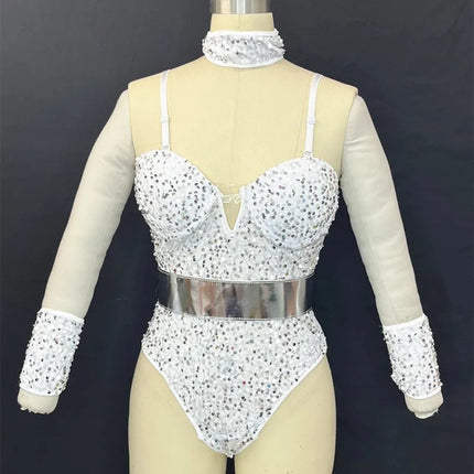 Sequined Rhinestone Bodysuit & Gogo Dance Performance Outfit
