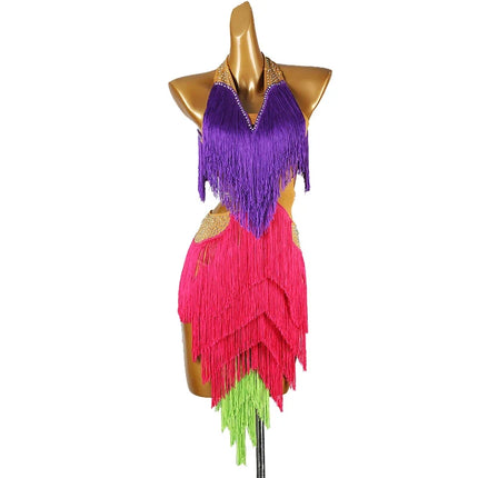 Sleeveless Latin Dance Fringe Dress & Competition Performance Costume
