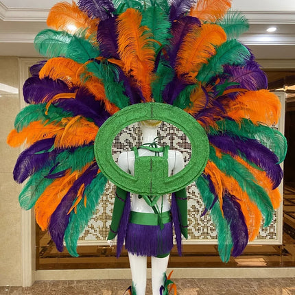 Regal Feathered Backpiece and Rhinestone Costume Set