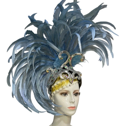 The Stardust Mirage – Exquisite Blue Feathered Samba Carnival Headdress