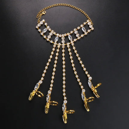 Sparkly Glass Crystal Five-Finger Bracelet Hand Harness Stage Performance Jewelry