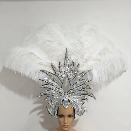 The Stardust Majestic Feather Crown – Carnival & Cabaret Stage Headdress