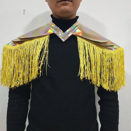 Metallic Laser Fringe Shoulder Armor & Tassel Vest Stage Costume