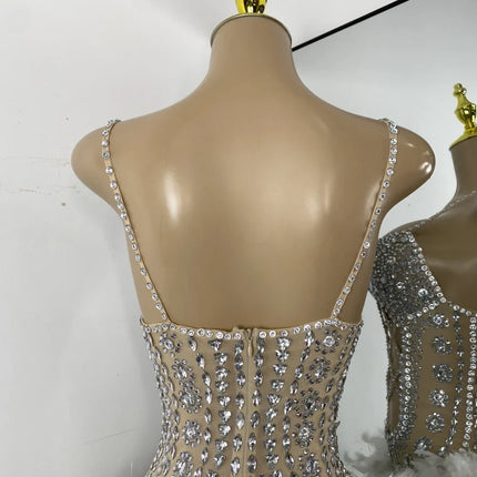 The Stardust Follies Feather Bodysuit – Luxury Rhinestone & Mesh Showgirl Costume