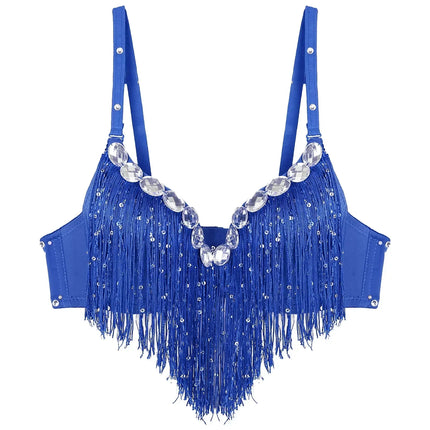 The Stardust Oasis Sirena – Sequined Tassel & Rhinestone Push-Up Belly Dance Bra Top