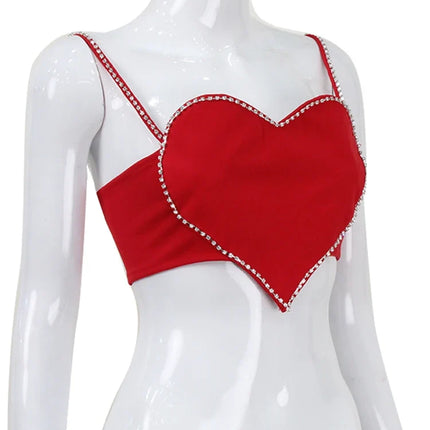 Scarlet Sweetheart Crop Camisole Sculpted Red Bustier Party Bralette Top
