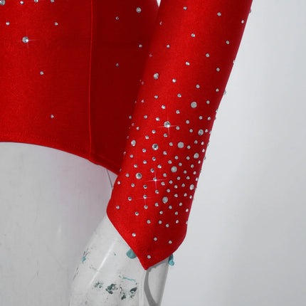 Queen of Hearts Rhinestone Halter Bodysuit & Sleeves Checkered Circus Stage Costume Set