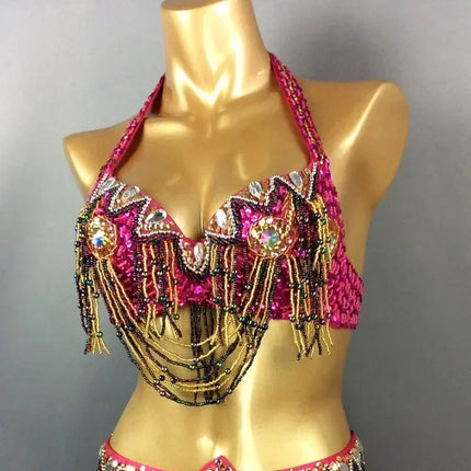 The Stardust Prism Sirena – Deluxe Beaded & Sequined Belly Dance Bra Top
