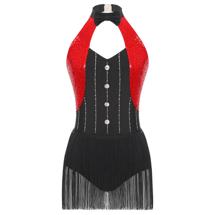 The Stardust Tuxedo Tassel Bodysuit – Luxury Sequins & Rhinestone Showgirl Leotard