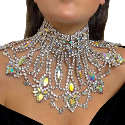 Crystal Rhinestone Ostrich Feather Headdress & Necklace Set