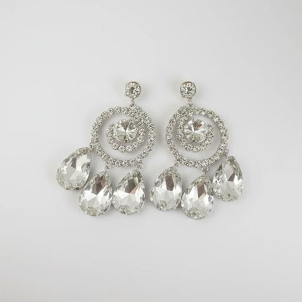 Oversized Glass Crystal Rhinestone Drop Pendant Headpiece & Earrings Drag Queen Stage Jewelry