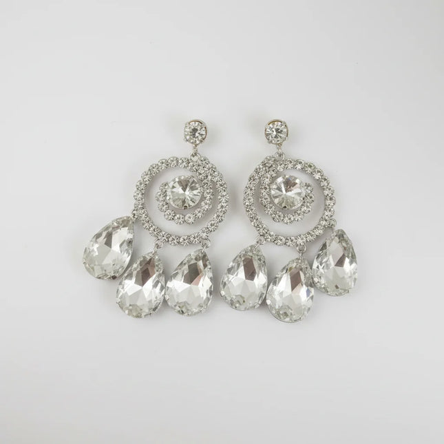 Oversized Glass Crystal Rhinestone Drop Pendant Headpiece & Earrings Drag Queen Stage Jewelry