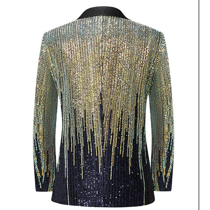Men's Luxury Gradient Sequin Blazer Shawl Lapel Formal Stage Tuxedo Jacket