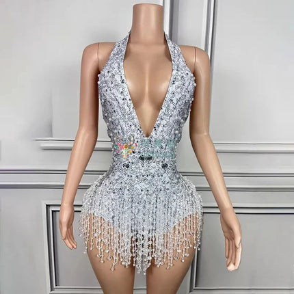 The Stardust Gradient Siren Dress – Luxury Rhinestone Tassel Latin Dance Costume