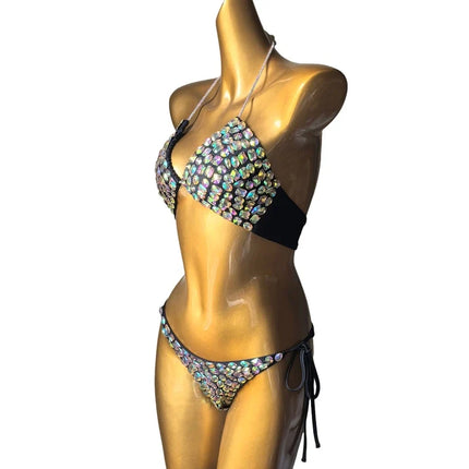 The Venus Vacation Iridescent Diamond Bikini – Crystal Prism Showgirl Set