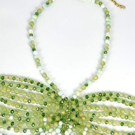 The Stardust Emerald Goddess – Handmade Green Rhinestone & Beaded Tassel Body Chain Halter Top