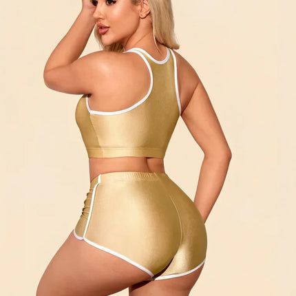 Metallic High-Stretch Crop Tank & Shaping Shorts 2-Piece Activewear Set