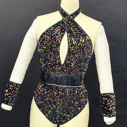 Sequined Rhinestone Bodysuit & Gogo Dance Performance Outfit