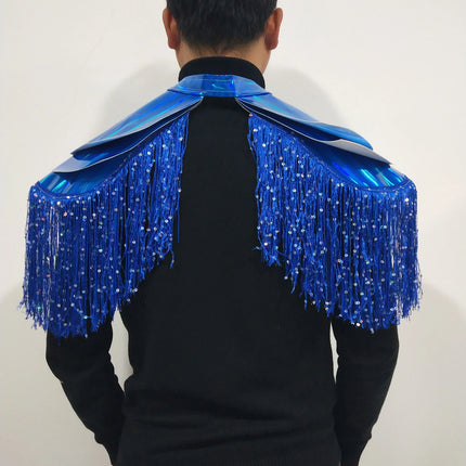 Metallic Laser Fringe Shoulder Armor & Tassel Vest Stage Costume